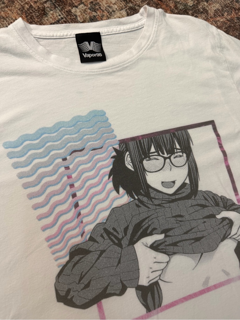 Private Moment White Graphic Tee with Anime Print